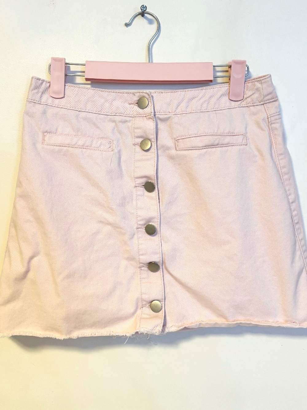 Forever 21 Button Up High Waist Mini Skirt Baby Light Pink Womens Size Medium